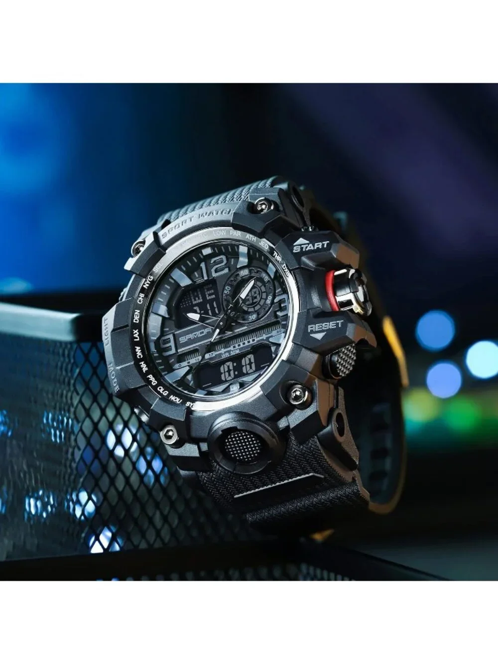 Men's Black Analog Quartz Waterproof Military Sports Outdoor LED Digital Watch